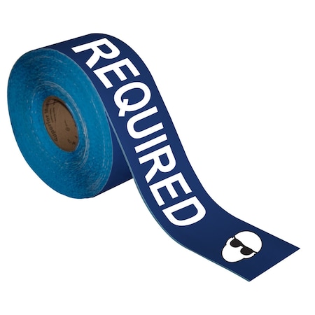 Superior Mark Floor Marking Message Tape, 4in x 100Ft , SAFETY GLASSES REQUIRED IN-40-737I